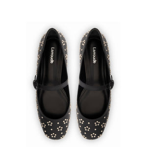 Blair Ballet Flat In Black Leather and Metallic Studs