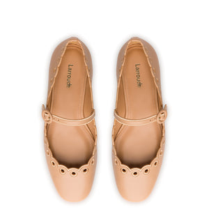 Blair Broderie Ballet Flat In Tan Leather