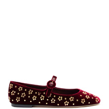 Load image into Gallery viewer, Blair Ballet Flat In Wine Velvet and Gold Studs