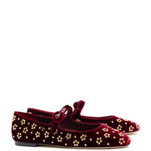 Load image into Gallery viewer, Blair Ballet Flat In Wine Velvet and Gold Studs