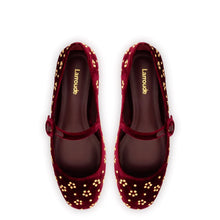 Load image into Gallery viewer, Blair Ballet Flat In Wine Velvet and Gold Studs