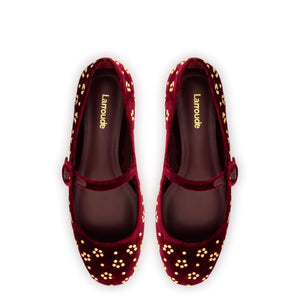 Blair Ballet Flat In Wine Velvet and Gold Studs