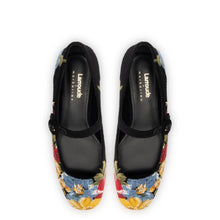 Load image into Gallery viewer, Larroudé x Markarian Flat In Black Wool and Floral Embroidery