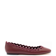 Load image into Gallery viewer, Meghan Broderie Flat In Burgundy Leather