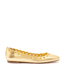 Load image into Gallery viewer, Meghan Broderie Flat In Gold Metallic Leather