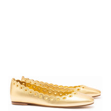 Load image into Gallery viewer, Meghan Broderie Flat In Gold Metallic Leather