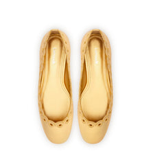 Load image into Gallery viewer, Meghan Broderie Flat In Gold Metallic Leather