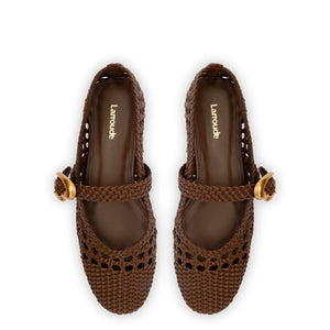 Verona Macrame Ballet Flat In Burnt Umber Leather