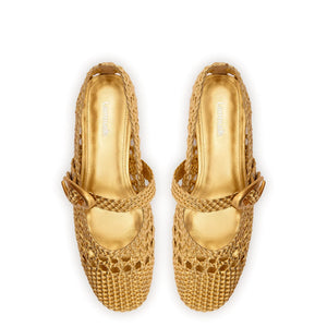 Verona Macrame Ballet Flat In Gold Metallic Leather