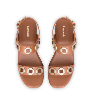 Milan Flatform Sandal In Caramel Leather