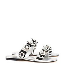 Load image into Gallery viewer, Larroudé x Gabriela Noelle: Blossom Flat Sandal In Silver Specchio and Black and White Acrylic