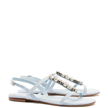 Load image into Gallery viewer, Calypso Flat Sandal In Maya Denim and Crystals