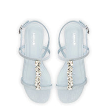 Load image into Gallery viewer, Calypso Flat Sandal In Maya Denim and Crystals