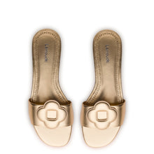 Load image into Gallery viewer, Flora Flat Mule In Gold Metallic Leather