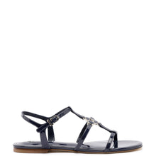 Load image into Gallery viewer, Hana Flat In Navy Patent Leather