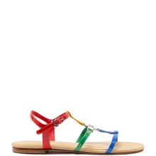 Load image into Gallery viewer, Hana Flat Sandal In Multicolor Patent Leather and Raffia