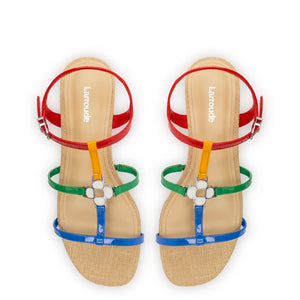 Hana Flat Sandal In Multicolor Patent Leather and Raffia