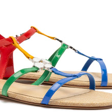 Load image into Gallery viewer, Hana Flat Sandal In Multicolor Patent Leather and Raffia