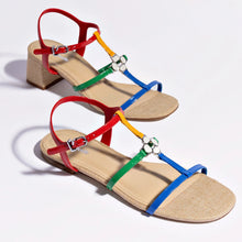 Load image into Gallery viewer, Hana Flat Sandal In Multicolor Patent Leather and Raffia