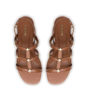 Harmony Flat Sandal In Caramel Leather