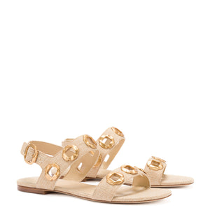 Milan Flat Sandal In Beige Raffia