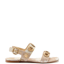 Load image into Gallery viewer, Milan Flat Sandal In Beige Printed Raffia