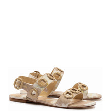 Load image into Gallery viewer, Milan Flat Sandal In Beige Printed Raffia