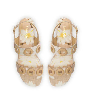 Milan Flat Sandal In Beige Printed Raffia