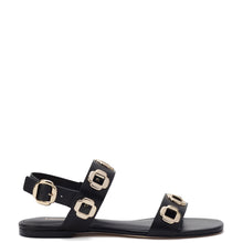 Load image into Gallery viewer, Milan Flat Sandal In Black Leather