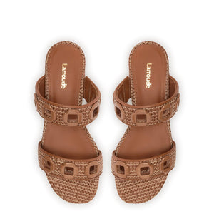 Milan Flat Mule In Caramel Wave Raffia