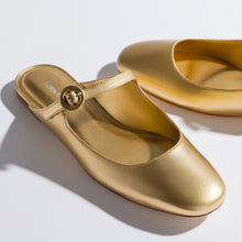 Load image into Gallery viewer, Blair Flat Mule In Gold Metallic Leather