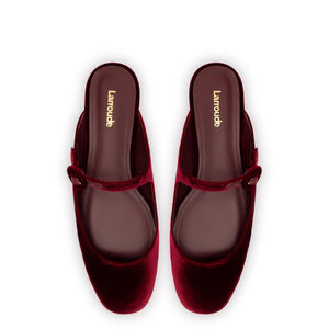 Blair Flat Mule In Wine Velvet