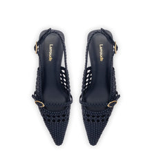 Load image into Gallery viewer, Ines Macrame Pump In Navy Leather