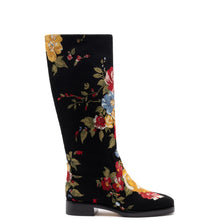 Load image into Gallery viewer, Larroudé x Markarian Flat Boot In Black Wool and Floral Embroidery