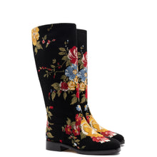 Load image into Gallery viewer, Larroudé x Markarian Flat Boot In Black Wool and Floral Embroidery