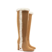 Load image into Gallery viewer, Cindy Hi Faux Fur Boot In Peanut Suede and Natural Shearling