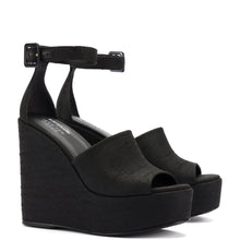 Load image into Gallery viewer, Larroudé x Jennifer Fisher Wedge Sandal In Black Raffia