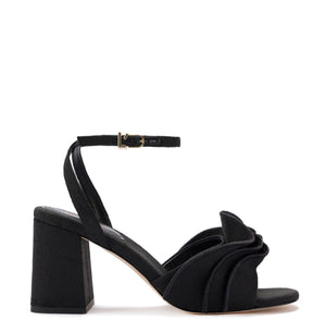 Selena Ruffle Sandal In Black Raffia