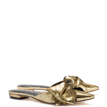 Load image into Gallery viewer, Elle Flat Mule In Gold Cracked Metallic Leather