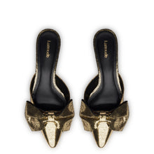 Load image into Gallery viewer, Elle Flat Mule In Gold Cracked Metallic Leather