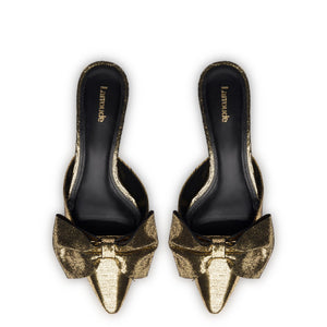 Elle Flat Mule In Gold Cracked Metallic Leather