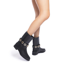 Load image into Gallery viewer, Milan Flat Bootie In Black Water Resistant Leather