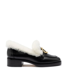 Load image into Gallery viewer, Bobbie Loafer In Black Leather and Natural Shearling