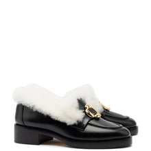 Load image into Gallery viewer, Bobbie Loafer In Black Leather and Natural Shearling