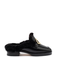 Load image into Gallery viewer, Bobbie Mule In Black Leather and Black Shearling