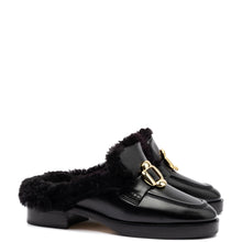 Load image into Gallery viewer, Bobbie Mule In Black Leather and Black Shearling