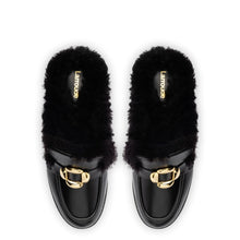 Load image into Gallery viewer, Bobbie Mule In Black Leather and Black Shearling