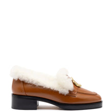 Load image into Gallery viewer, Bobbie Loafer In Caramel Leather and Natural Shearling