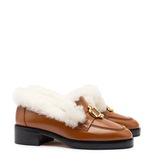 Load image into Gallery viewer, Bobbie Loafer In Caramel Leather and Natural Shearling