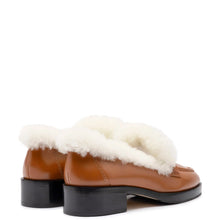 Load image into Gallery viewer, Bobbie Loafer In Caramel Leather and Natural Shearling